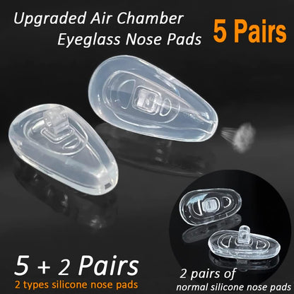 5 Pairs of Eyeglass Nose Pads, Upgraded 15x8mm Soft Silicone Air Chamber Eyeglasses Nose Pads, Screw-in Glasses Nose Pad Replacement Kit.