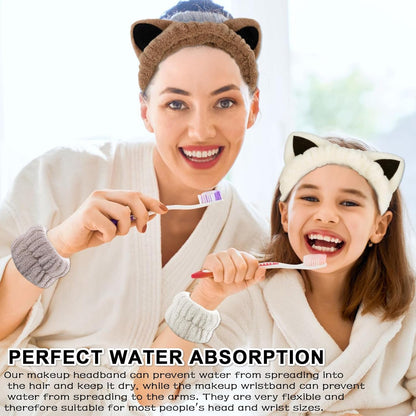 4-Piece Set Headband for Washing Face, Cute Makeup Headband & Wrist Bands to Wash Face, Skincare Headband, Spa Headband, Face Wash Wristbands, Stretchable Headbands, Perfect for Spa and Sports Use