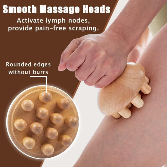 Wooden mushroom massage tool with smooth rounded massage nodes, light wood.