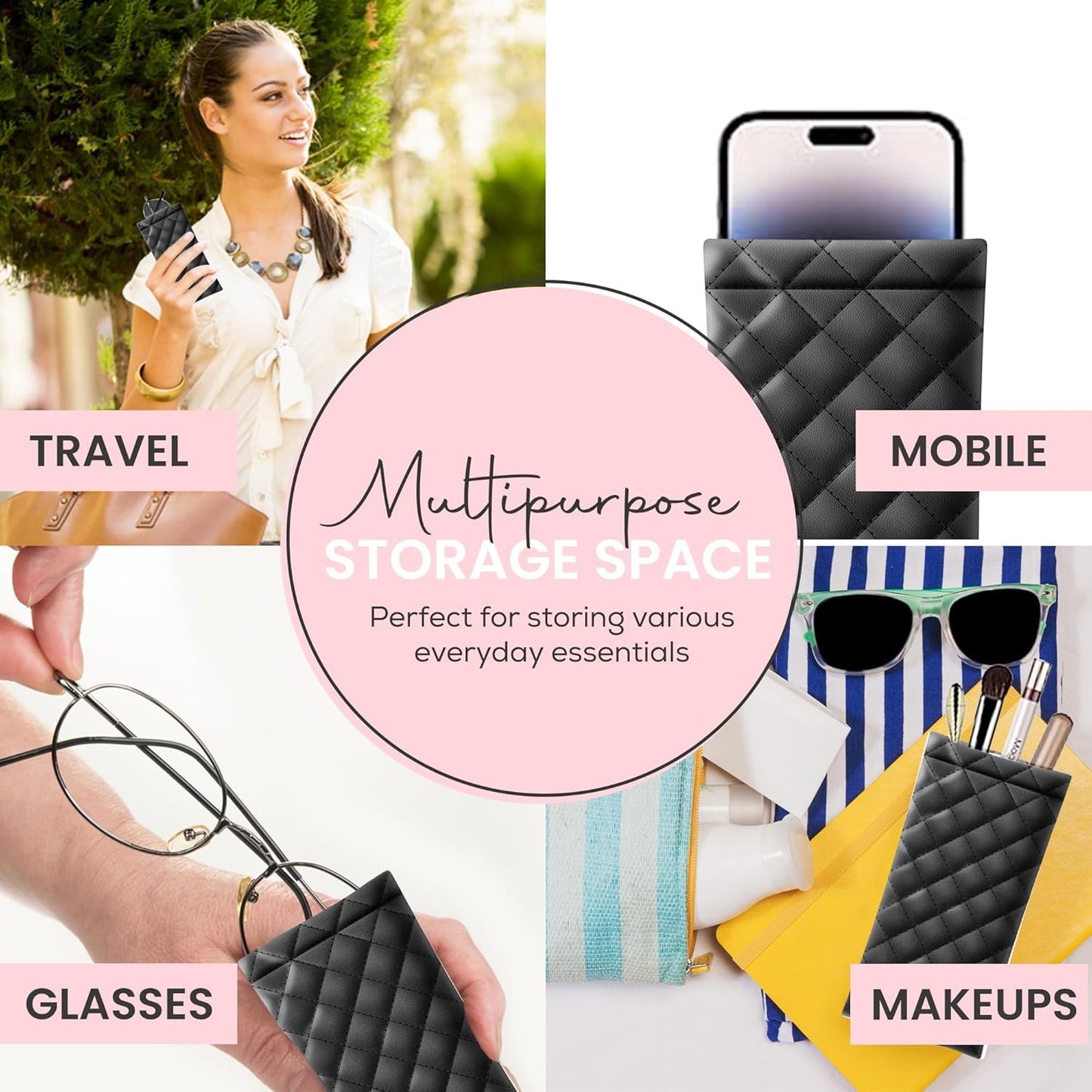 Squeeze Top Soft Sunglass Case - Pu Leather Sunglass Pouch Convenient Sunglass Travel Case 2 Pack