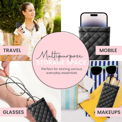 Squeeze Top Soft Sunglass Case - Pu Leather Sunglass Pouch Convenient Sunglass Travel Case 2 Pack