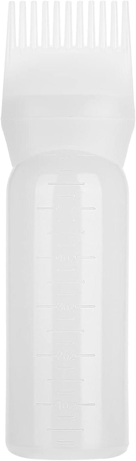White hair oil applicator bottle with attached root comb tip