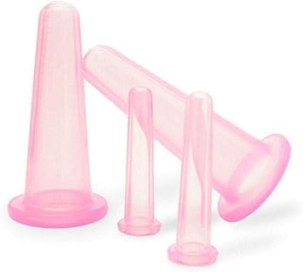 Pink silicone mini facial cupping cups set, four-piece