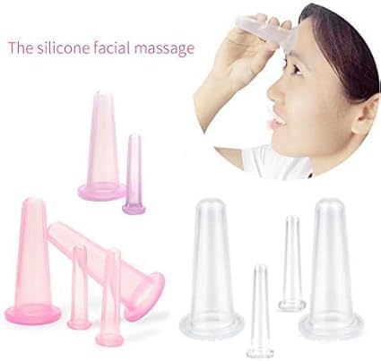 4PCS Facial Cupping Set for Face, Pink Massage Cupping Set Silicone Mini Facial Cups Face Helper Skin Care Neck Back Eyes Massaging Cup