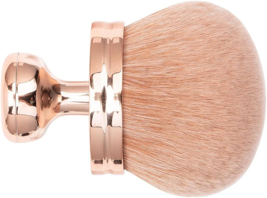 Rose gold kabuki self tanner brush with wide rounded bristles head