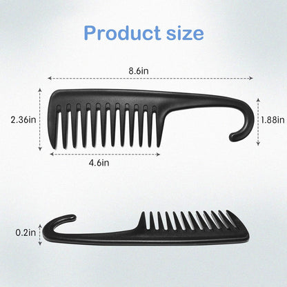 Wide Tooth Comb Shower Comb With Hook, Good for Curly Hair Wet Dry, Premium Tangle Free Combs Black.