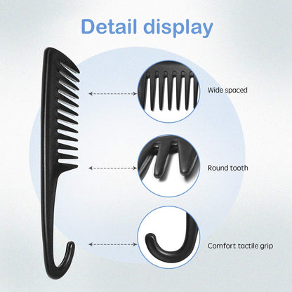 Wide Tooth Comb Shower Comb With Hook, Good for Curly Hair Wet Dry, Premium Tangle Free Combs Black.