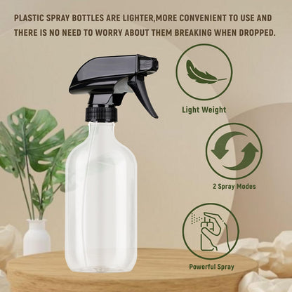Plastic Spray Bottles 3 Pack, Refillable 16 oz Empty Spray Bottle for Cleaning Solution, Durable and Powerful Nozzle, Spray Bottles for Hair, Plants, Cleaner, Oil
