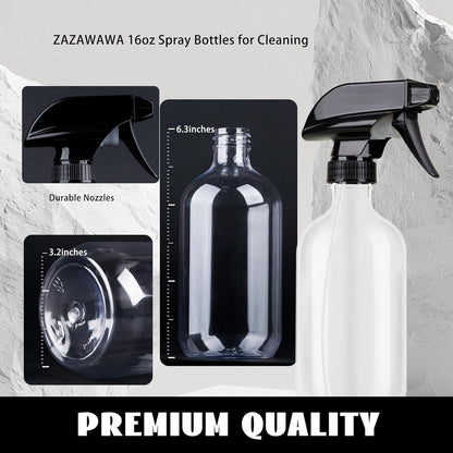 Plastic Spray Bottles 3 Pack, Refillable 16 oz Empty Spray Bottle for Cleaning Solution, Durable and Powerful Nozzle, Spray Bottles for Hair, Plants, Cleaner, Oil
