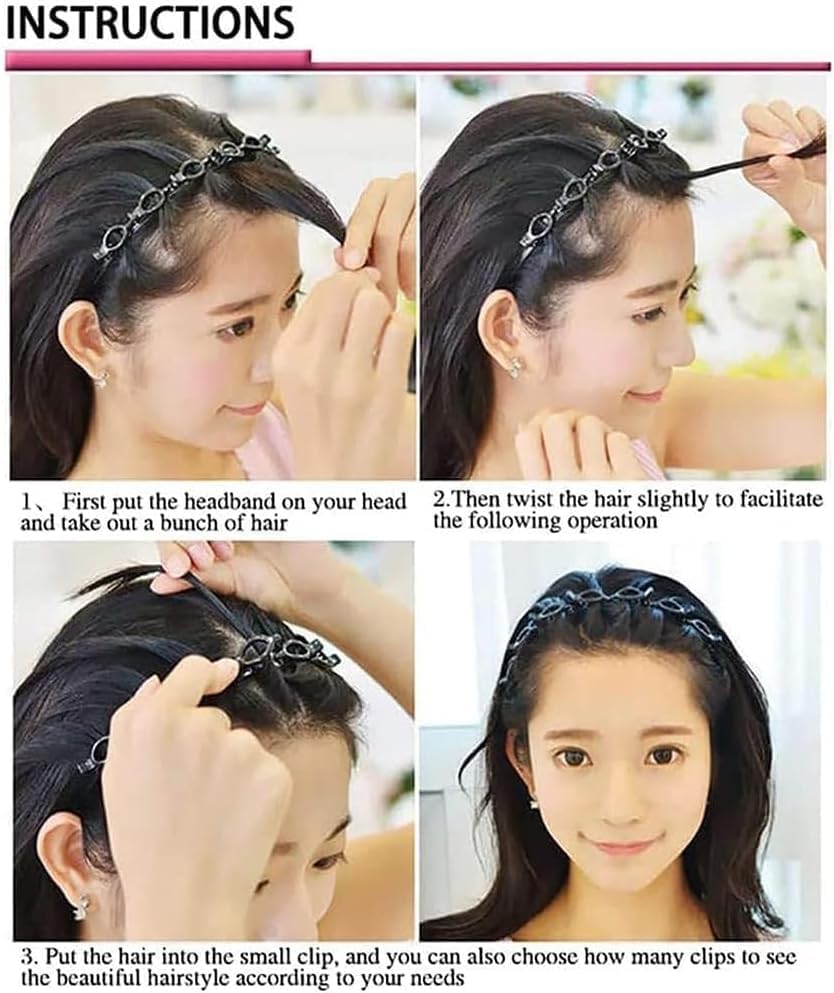 Braided Headbands Double Layer Twist Plait Hairband, 2Pcs Bangs Hairstyle Twist Hairpin Headbands,Double Bangs Hairstyle Hairpin Headband Korean Braided Headbands,Double Layer Twist Plait Headband