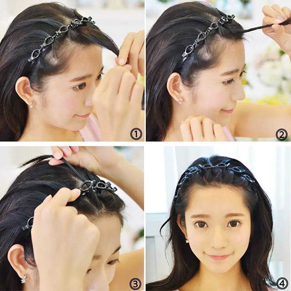 Braided Headbands Double Layer Twist Plait Hairband, 2Pcs Bangs Hairstyle Twist Hairpin Headbands,Double Bangs Hairstyle Hairpin Headband Korean Braided Headbands,Double Layer Twist Plait Headband