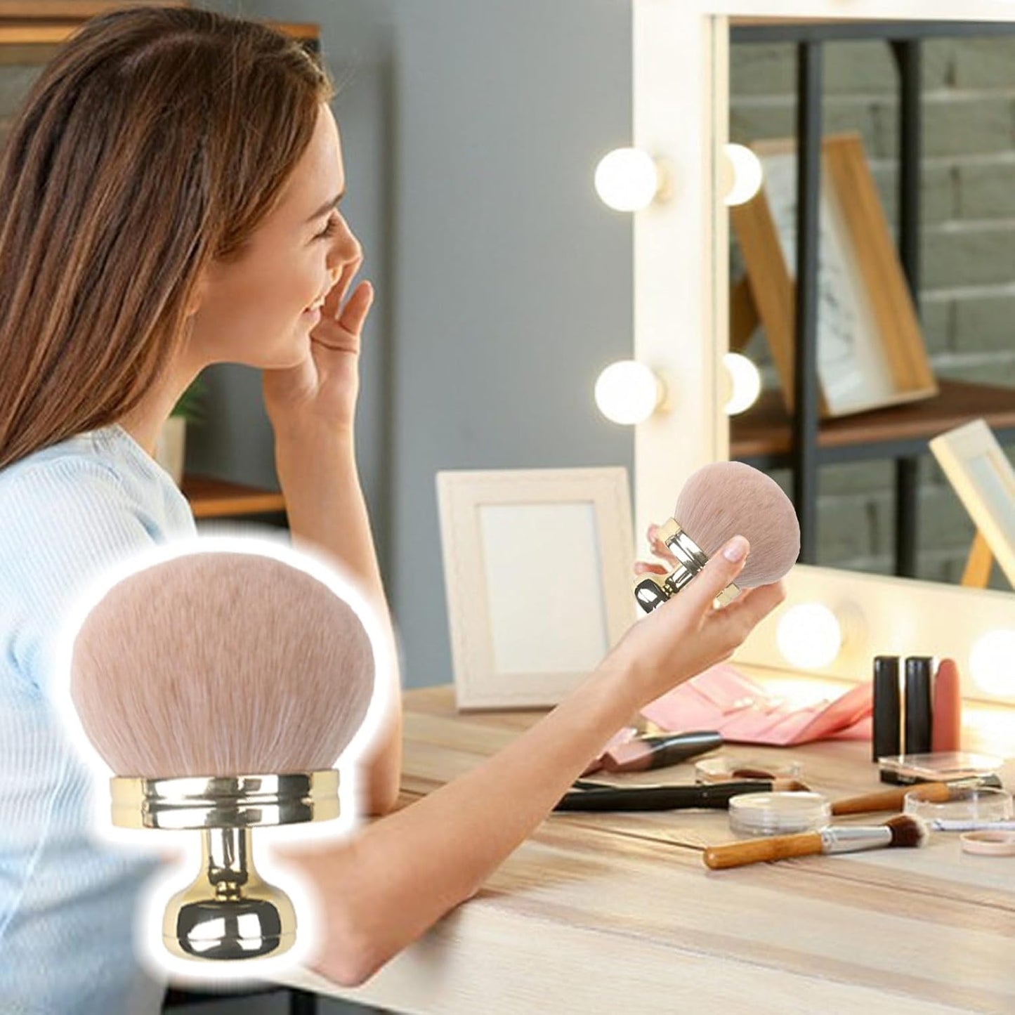 Extra Large Body Self Tanner Makeup Brush, 3 Inch Wide-headed Self Tanning Kabuki Blend Brush for Powder, Blusher, Foundation, Bronzer, Self Tan Face, Body, Leg and Back Applicator (Gold)