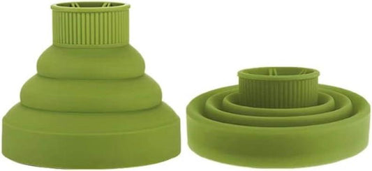 Collapsible green hair diffuser attachment with fluted rim and mesh grille nozzle