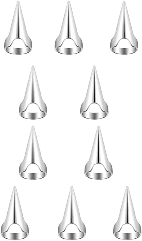 Alloy hair parting ring set, silver cone tip finger tool (10 pcs)