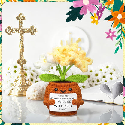6 Pcs Christian Gift for Women Faith Scripture Religious Positive Handmade Crochet Doll with Bible Verse Prayer Card Inspirational Sunday Church(Forget Me Not) -