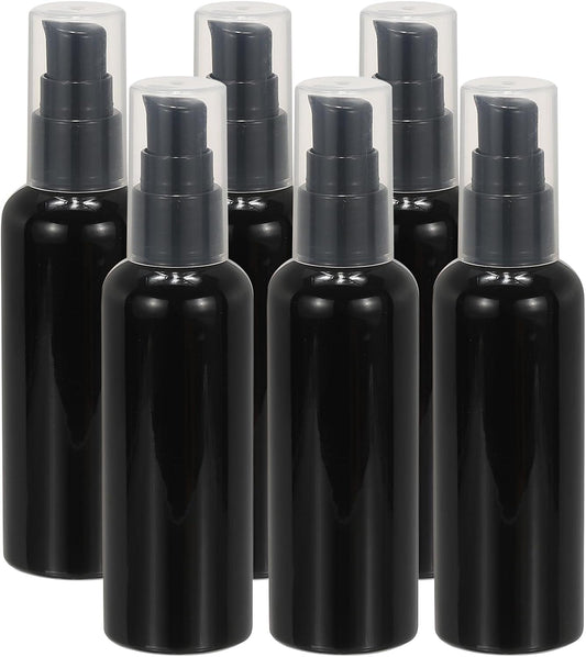 Set of black pump dispenser bottles, refillable travel containers