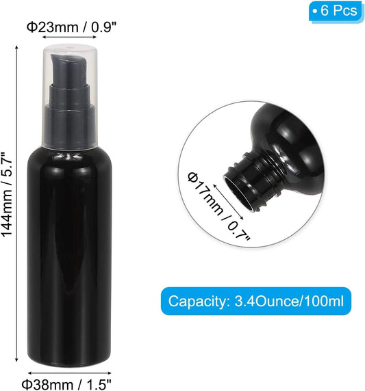 Black refillable pump dispenser bottle with locking cap