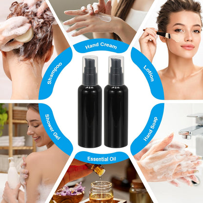 Travel Pump Bottles, 6 Pcs 3.4Oz(100ml) Leak Proof Refillable Empty Dispenser Container Squeeze Bottle with for Shampoo Toiletries Lotion Cream, Black -