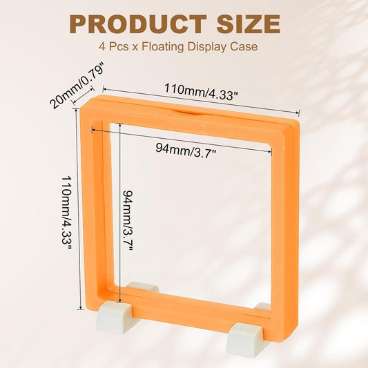 Orange 4.3 in floating display case frame with clear window and corner supports