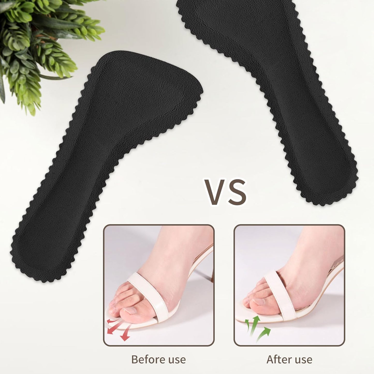 2 Pairs Adhesive High Heel Inserts Women 3/4 Cushioning Insoles for Heels Anti-Slip Invisible Slim Liners Ball of Foot & Arch Support Sponge Leather Relieve Pain Black -