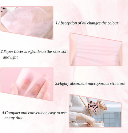 3-in-1 Oil Blotting Paper Set for Face Absorbing Sheet with Portable Mirror & Adhesive Makeup Puff, Oily Skin, Design Men Women(100 Sheets, Pink Leopard Print)