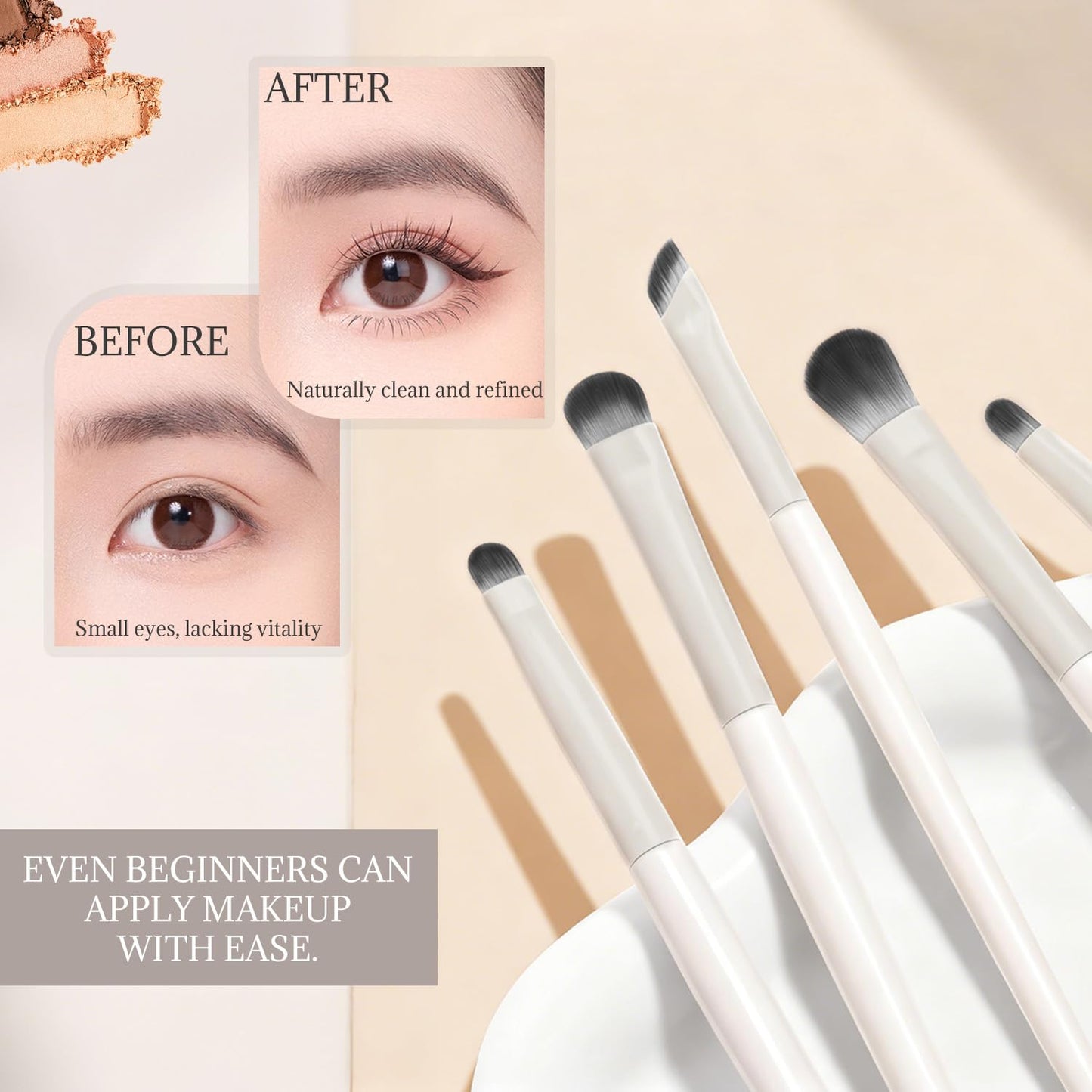 6Pcs Eye Makeup Brush Set, Soft Hairs Eyeshadow Kit, Professional Eyes for Concealer Eyebrows Eyeliner Highlighter with Snap-On Case, Beginner Friendly