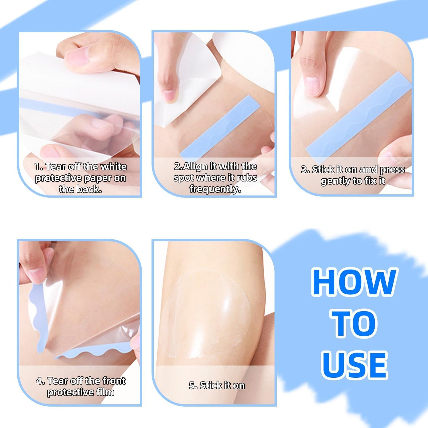 10 Pcs PU Transparent Anti-Chafing Thigh Patches, Waterproof Film Invisible Adhesive Sticker for Thigh, Knee, Heel Protection, Skin-Friendly Tape(4.5 x 3.5 in, Oval)