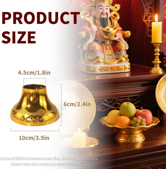 Pair of golden lotus offering plate bases with textured banded edge