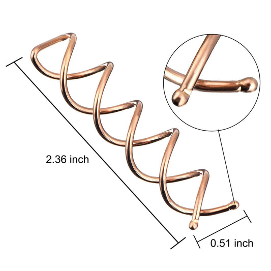 Rose gold spiral hair pins with rotating clip, size shown