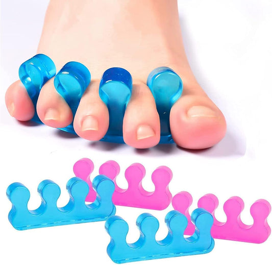 Gel toe separators 4-pack: blue and pink U-shaped dividers for toes