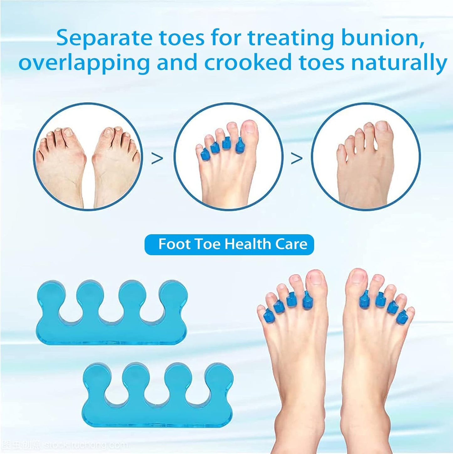 4-pack gel toe separators, gel nail polish toe separators for men and women, correctors, reusable for overlapping toes, bunions, hammertoes, relief of foot pain, pedicure and manicure