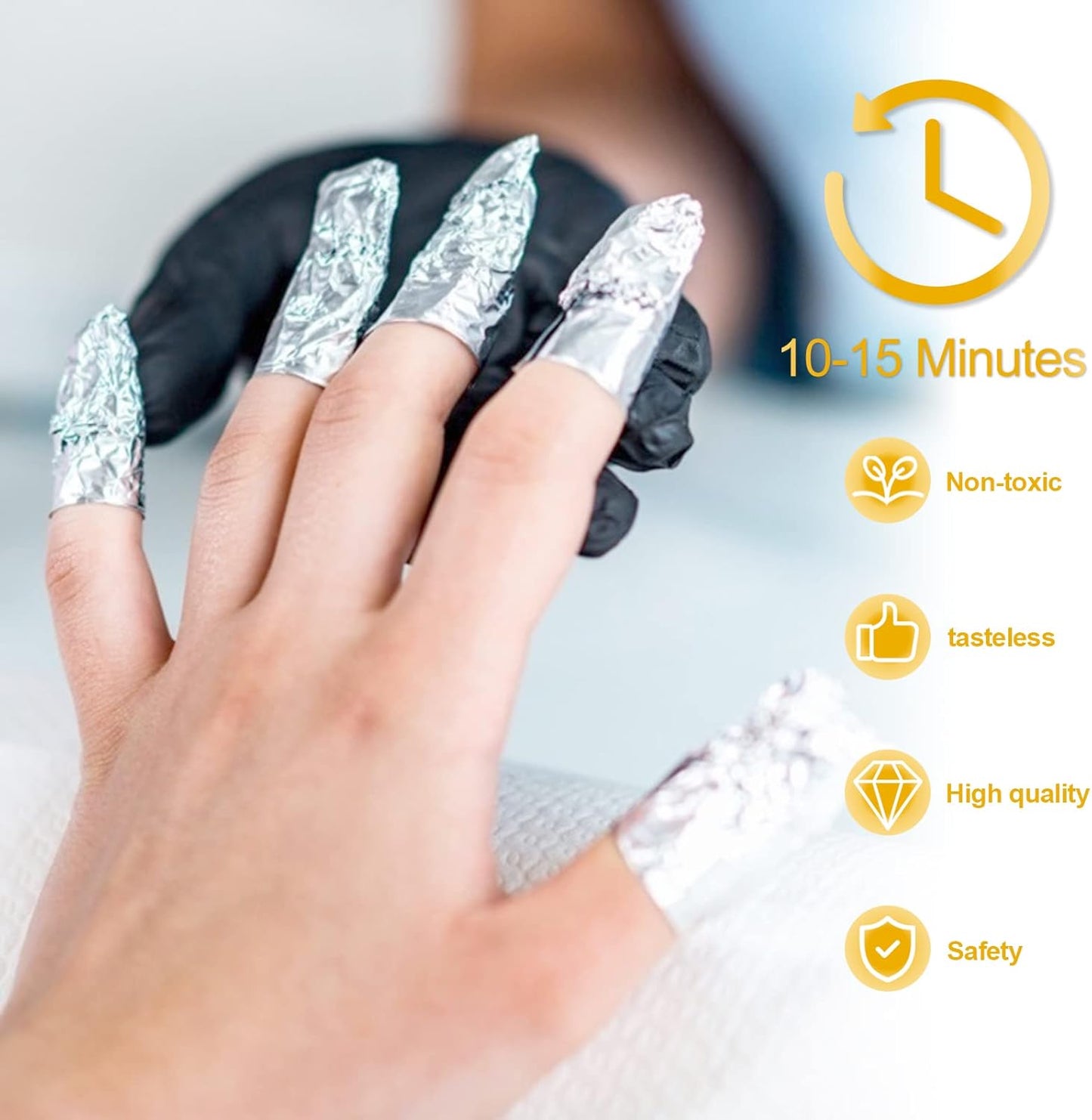 100 foil nail stickers, foil for gel nails, nail foil remover with pre-installed lint-free cotton pads for manicure and pedicure, nail art cleaner