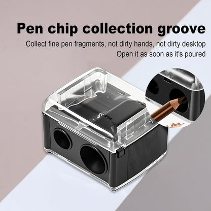 2-piece eyeliner pencil sharpener, makeup pencil sharpener with 2 holes, compact eyebrow pencil sharpener for different sizes of eyebrow pencils, eyeliner pencils, lip liners, etc., easy to clean (black)