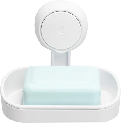 Shower soap dish, load capacity up to 3 kg, bathroom, soap dish with suction cup, wall-mounted, waterproof, no drilling required, removable shower storage container with suction cup, sponge holder, white plastic