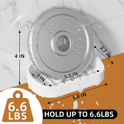 Shower soap dish, load capacity up to 3 kg, bathroom, soap dish with suction cup, wall-mounted, waterproof, no drilling required, removable shower storage container with suction cup, sponge holder, white plastic