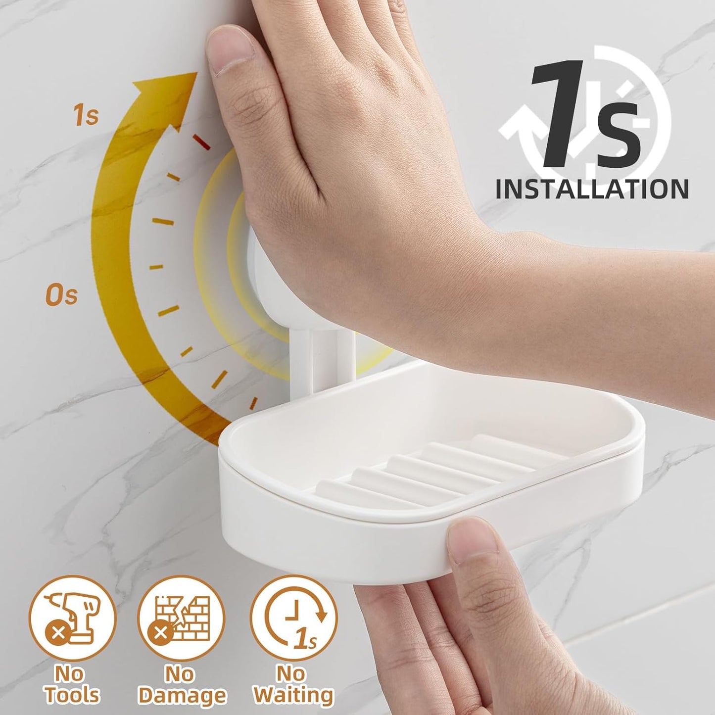 Shower soap dish, load capacity up to 3 kg, bathroom, soap dish with suction cup, wall-mounted, waterproof, no drilling required, removable shower storage container with suction cup, sponge holder, white plastic