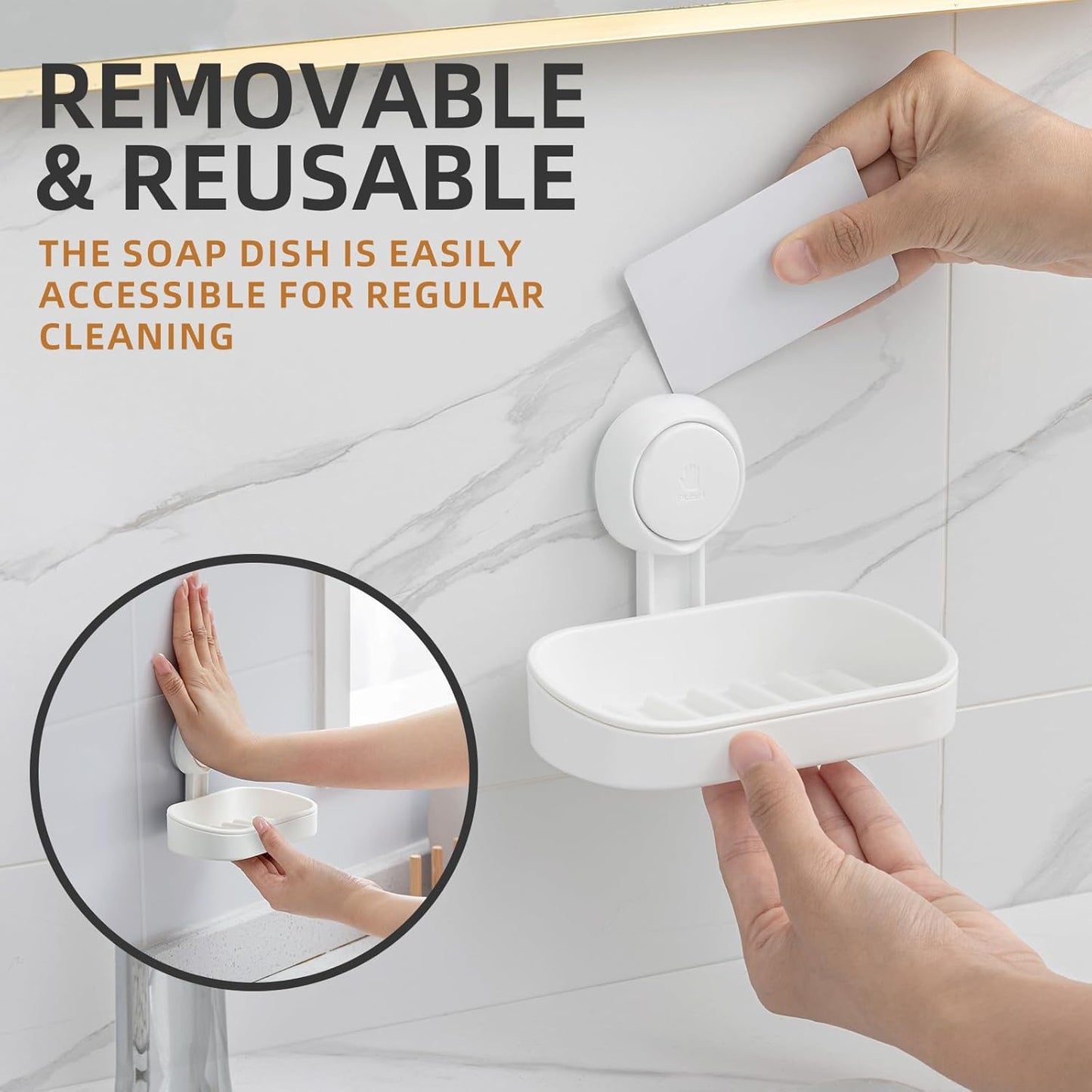 Shower soap dish, load capacity up to 3 kg, bathroom, soap dish with suction cup, wall-mounted, waterproof, no drilling required, removable shower storage container with suction cup, sponge holder, white plastic