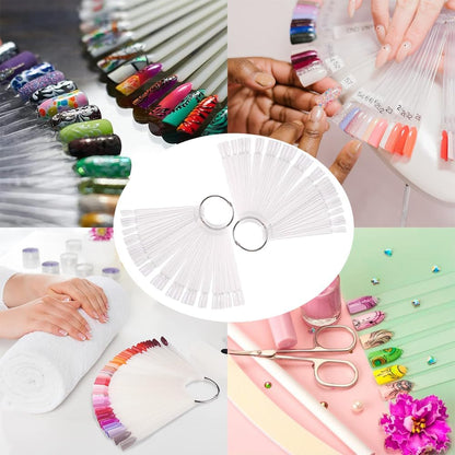 100 transparent nail sticks in wave shape, nail polish sticks, nail display sticks, transparent plastic pointed color sticks with metal ring for salons and beginners