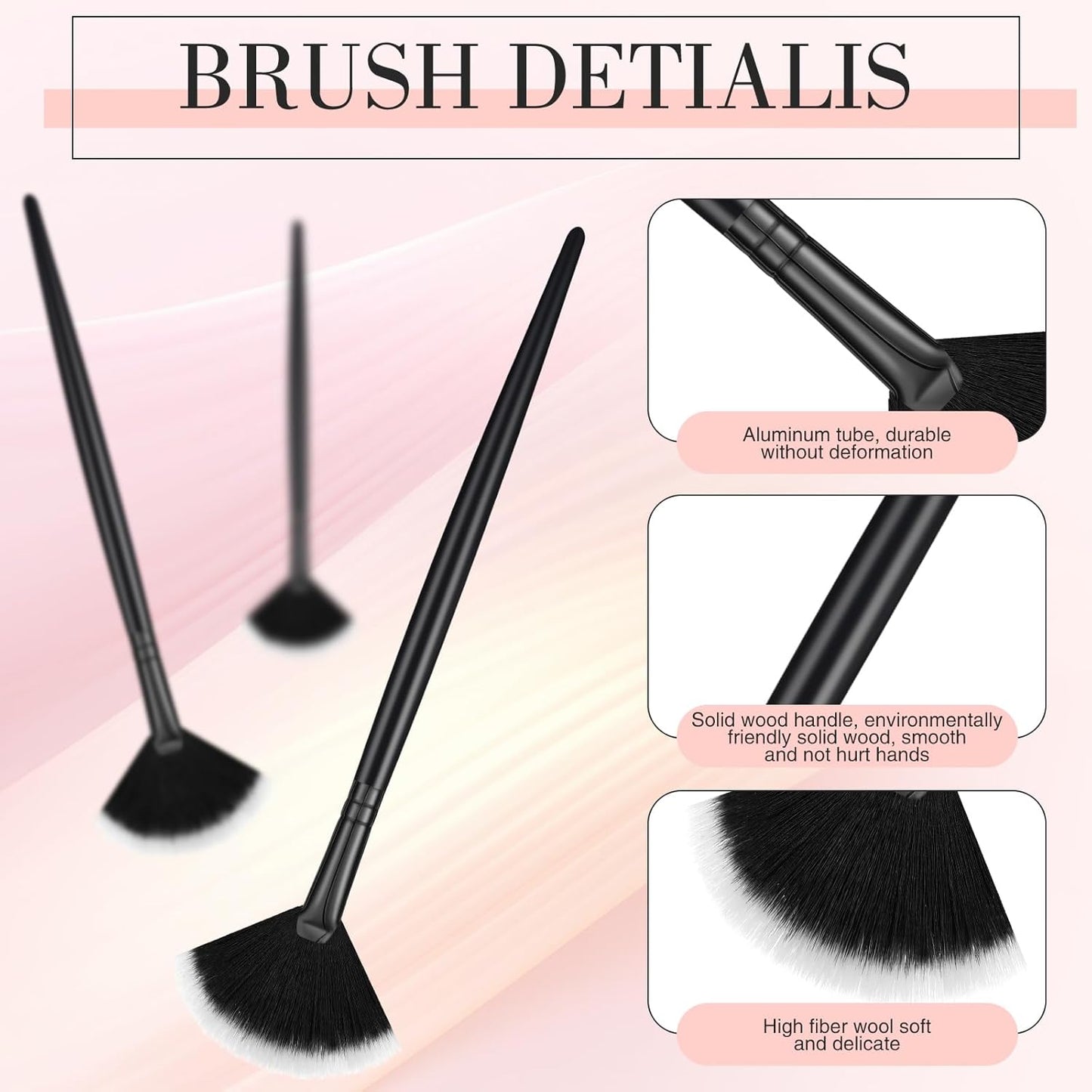 12 Pcs Soft Facial Fan Brush Blush Makeup Brush Face Mask Acid Applicator Multi Use Cosmetic Tools for Peel Mask Makeup for Mud Cream(Black)