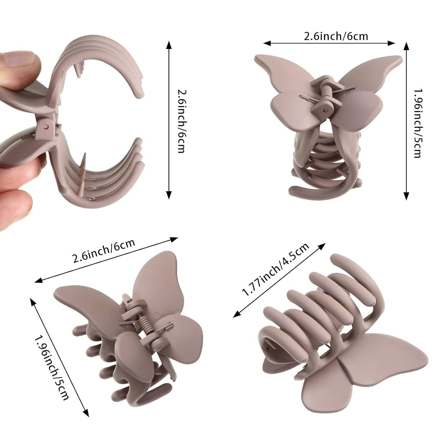 6PCS Hair Clip, 2 Inch Butterly Claw Clips or Women Girls Small Nonslip Butterly Jaw Clips or Thick Hair and Strong Hold, Pack o 6, Solid color(blue+black+white+brown+an+coee)