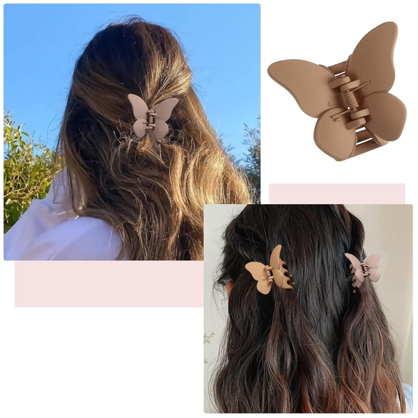 6PCS Hair Clip, 2 Inch Butterly Claw Clips or Women Girls Small Nonslip Butterly Jaw Clips or Thick Hair and Strong Hold, Pack o 6, Solid color(blue+black+white+brown+an+coee)