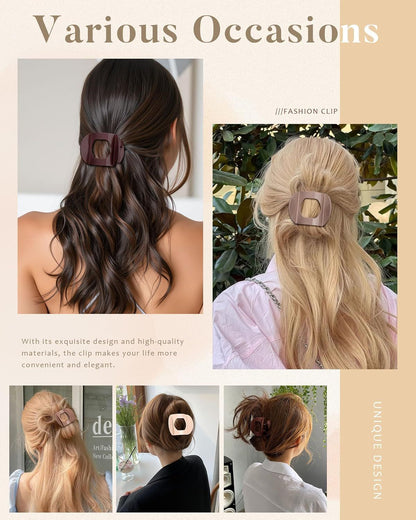 6Pcs lat Hair Clips or Women Strong Grip Curved Claw Clip or Thin Hair Non-slip Plastic Hair Barrettes ((Light Brown+Dark Brown+Light Brown+Dark Brown+O-White+Chestnut))