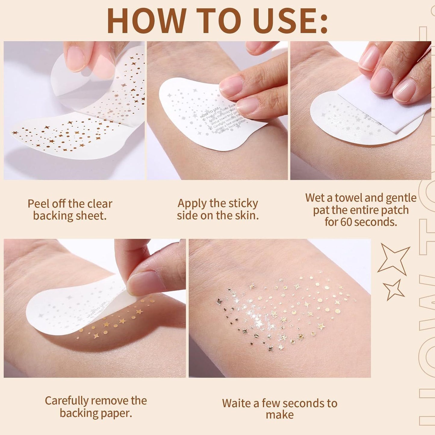6PCS Glitter reckles ace, Glitter Makeup Speckles. Makeup Patches, ace Speckles or Women, (Gold)