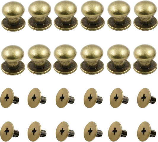 Set of 12 mini drawer pull knobs, round bronze caps with screw posts and bases