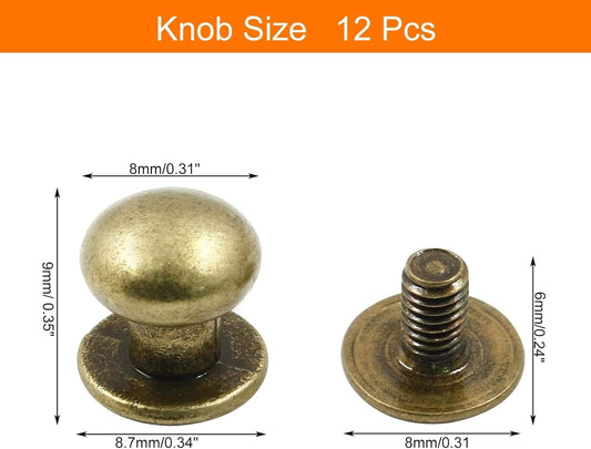 Mini drawer pull knob with round bronze top, threaded screw post, and flat base