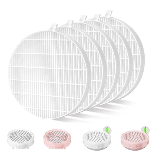 Nail dust collector filter pack, five white circular HEPA-style discs