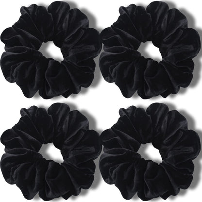 Extra Large Scrunchies or Women's Thick Hair, Premium Velvet Sot Jumbo Scrunchy, XL 6 inch Big Elastic Band Hair Accessories, 4 Pack, Black