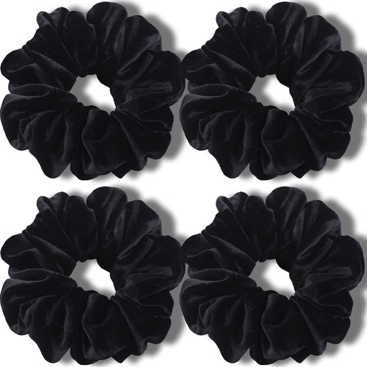 Black velvet jumbo hair scrunchie, large gathered loop design