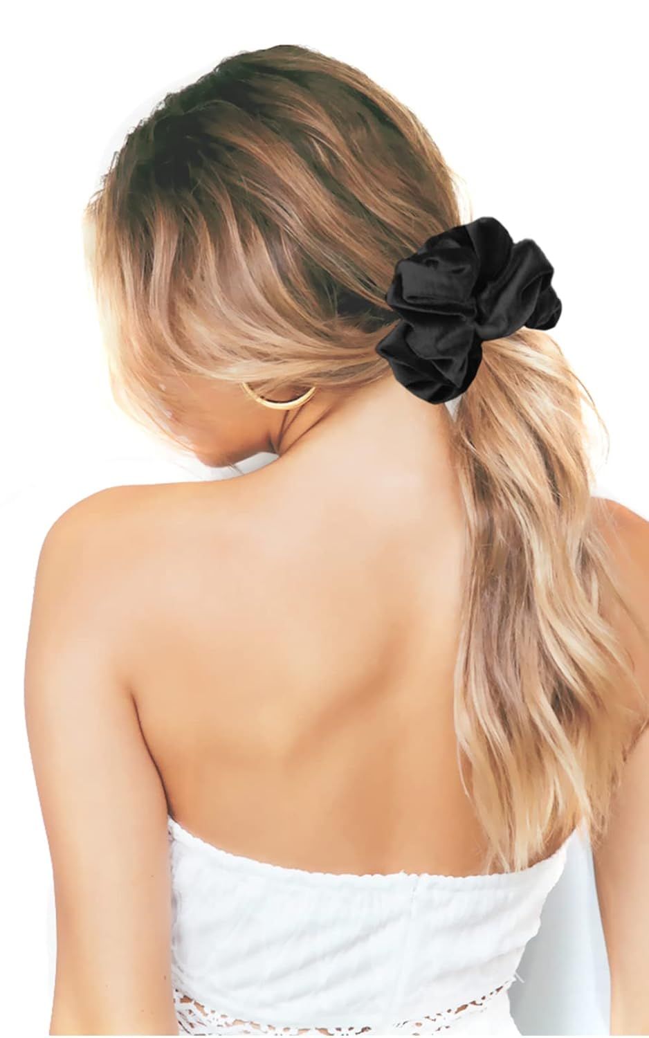 Extra Large Scrunchies or Women's Thick Hair, Premium Velvet Sot Jumbo Scrunchy, XL 6 inch Big Elastic Band Hair Accessories, 4 Pack, Black