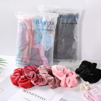 Extra Large Scrunchies or Women's Thick Hair, Premium Velvet Sot Jumbo Scrunchy, XL 6 inch Big Elastic Band Hair Accessories, 4 Pack, Black